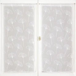 Paire de voilages brodés feuilles ginkgo 60x120cm - Blanc - Prêts à poser avec finition passe-tringle