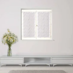 Paire de voilages brodés feuilles en gris 60x120cm, prêts à poser.