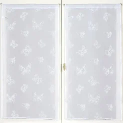 Paire de voilages brodés papillons 60x160cm en blanc - Prêts à poser