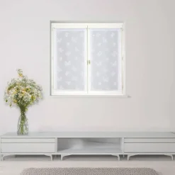 Paire de voilages brodés papillons 60x90cm - Rideaux élégants prêts à poser en blanc