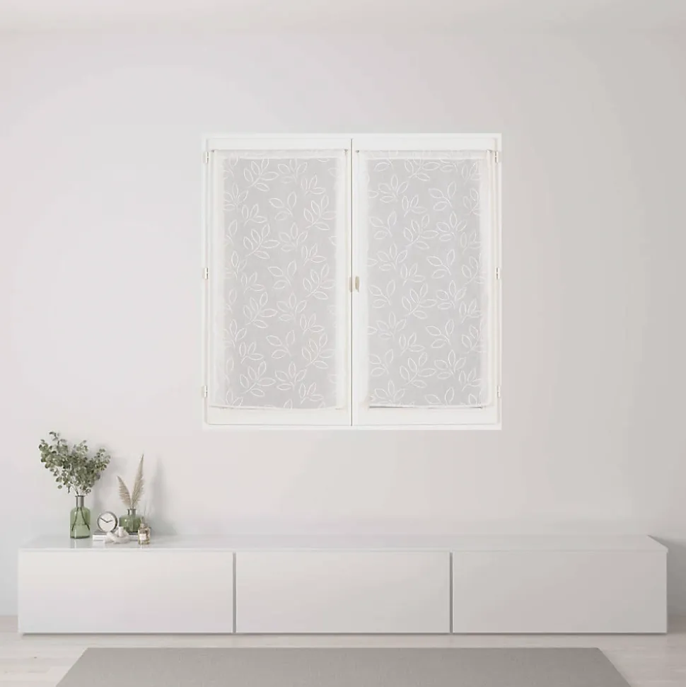 Paire de Voilages Écrus Effet Lin Imprimé Gomme 60x90cm.