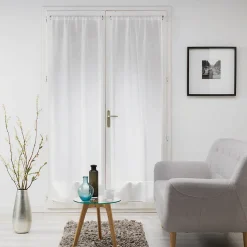 Paire de voilages droits passe-tringle 2 x 70 x 240 cm Effet lin tissé Milza Blanc