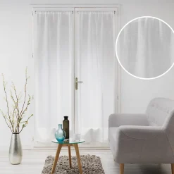 Paire de voilages droits passe-tringle 2 x 70 x 200 cm Effet lin tissé Milza Blanc