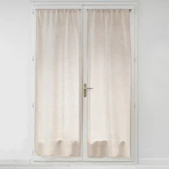 Paire de voilages droits passe-tringle 2 x 70 x 200 cm Effet lin tissé Milza Beige