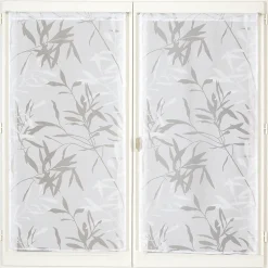 Paire de Voilages Dévoré Feuilles de Bambou 60x90cm en Blanc.