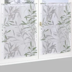 Paire de Voilages Dévoré Feuilles de Bambou 60x160cm - Finition Passe-Tringle, Vert.