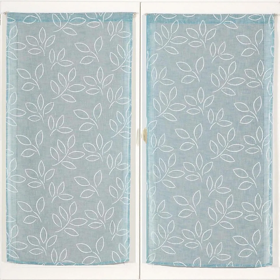 Paire de Voilages en Lin Imprimé Gomme - Finition Passe-Tringle 60x120cm Bleu Dylrev