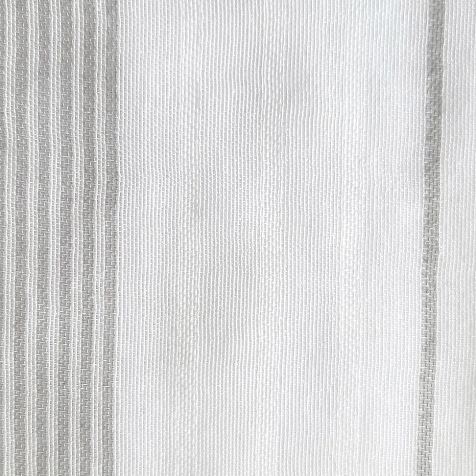 Paire de voilages en étamine rayée gris, 60x160 cm, prêts à poser, finition passe-tringle