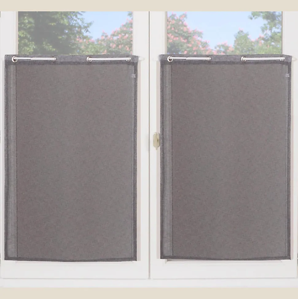 Paire de voilages en étamine unie avec œillets métalliques 60x90cm - Gris