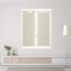 Paire de voilages en étamine unie ivoire 60x160cm avec pattes de finition - Prêts à poser