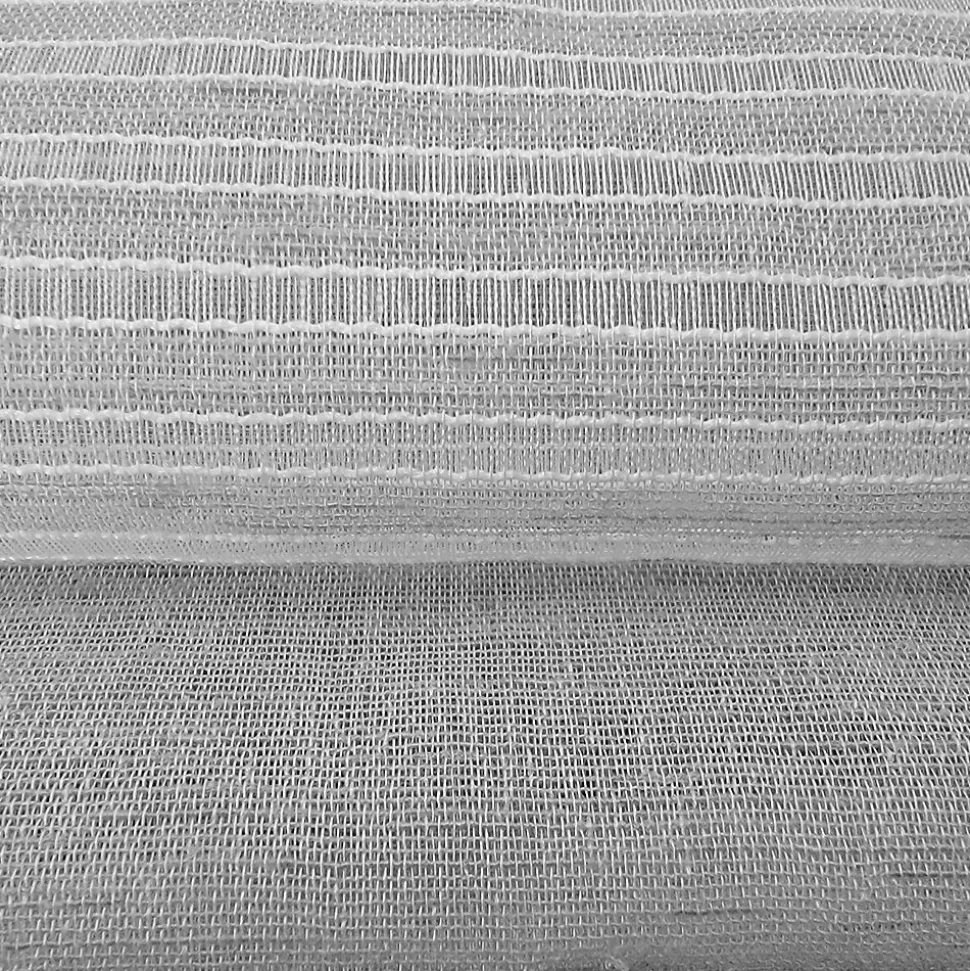 Paire de voilages en étamine rayée pour fenêtres, 60x160 cm, gris perle.