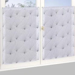Paire de Voilages Géométriques Gris 60x120cm avec Finition Passe-Tringle