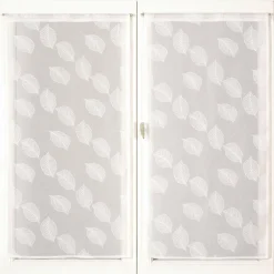 Paire de voilages imprimé gomme, vitrage finition passe-tringle, 60x160cm prêts à poser, blanc.