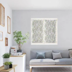Paire de Voilages Imprimés Feuilles Vert 60x90cm - Finition Passe-Tringle