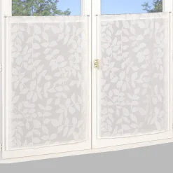 Paire de voilages imprimés feuilles naturels 60x160cm avec finition passe-tringle