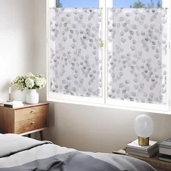 Paire de Voilages Imprimés Feuilles 60x120cm - Finition Passe-Tringle en Perle