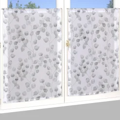 Paire de Voilages Imprimés Feuilles 60x120cm - Finition Passe-Tringle en Perle