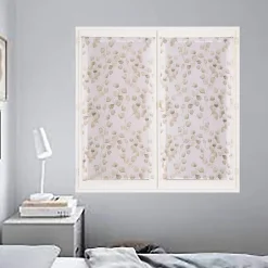Paire de Voilages Imprimés Feuilles Beige 60x90cm - Finition Passe-Tringle