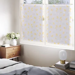 Paire de voilages imprimés feuilles jaune 60x120cm - Finition passe-tringle