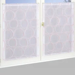 Paire de Voilages Imprimés Cercle Corail, 60x90cm avec Finition Passe-Tringle