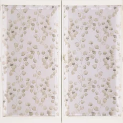 Paire de Voilages Imprimés Feuilles Beige 60x160cm - Finition Passe-Tringle