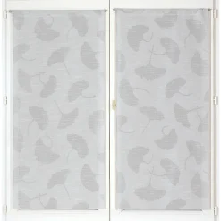 Paire de Voilages Jacquard Fleurs de Ginkgo 60x160cm Gris.