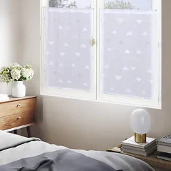 Paire de Voilages Jacquard Triangulaire 60x120cm - Blanc, Finition Passe-Tringle.