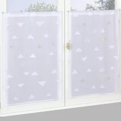 Paire de Voilages Jacquard Triangulaire 60x120cm - Blanc, Finition Passe-Tringle.