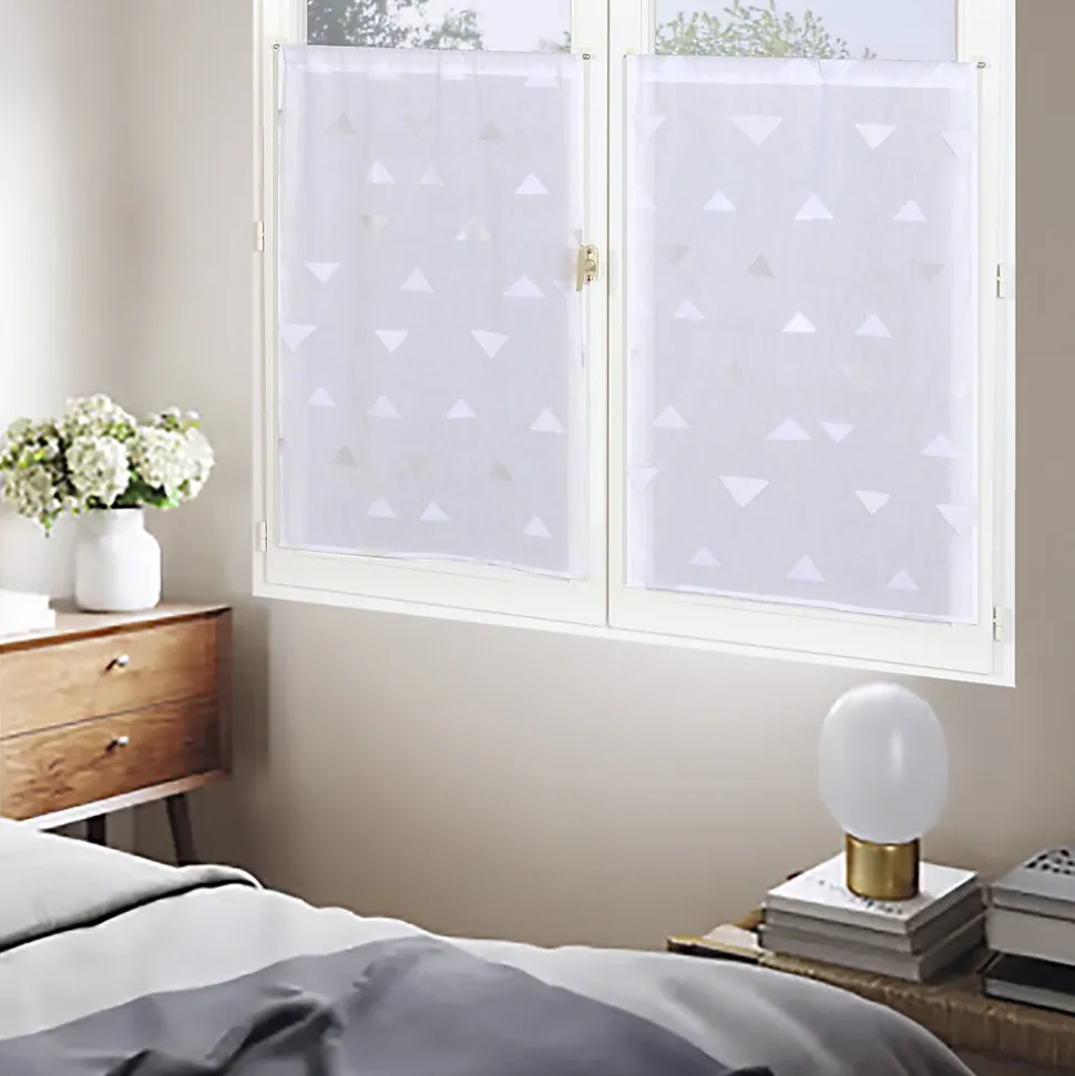 Paire de Voilages Jacquard Triangulaires 60x90 cm en Blanc - Finition Passe-Tringle