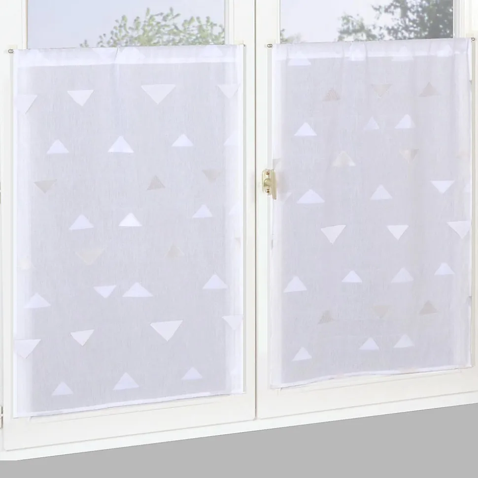 Paire de Voilages Jacquard Triangulaires 60x90 cm en Blanc - Finition Passe-Tringle