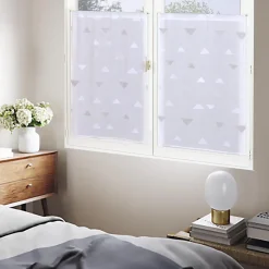 Paire de Voilages Jacquard Triangulaires 60x90cm Beige - Finition Passe-Tringle