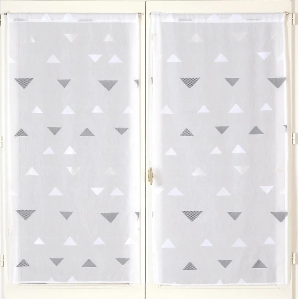 Paire de Voilages Jacquard Triangulaires 60x160cm - Finition Passe-Tringle, Gris