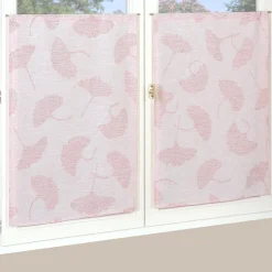 Paire de Voilages Jacquard Fleurs de Ginkgo 60x120cm Rouge.