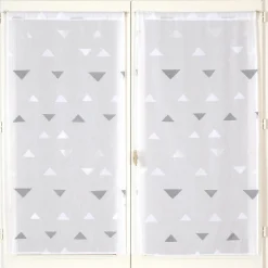 Paire de Voilages Jacquard Triangulaire 60x90cm - Finition Passe-Tringle Gris