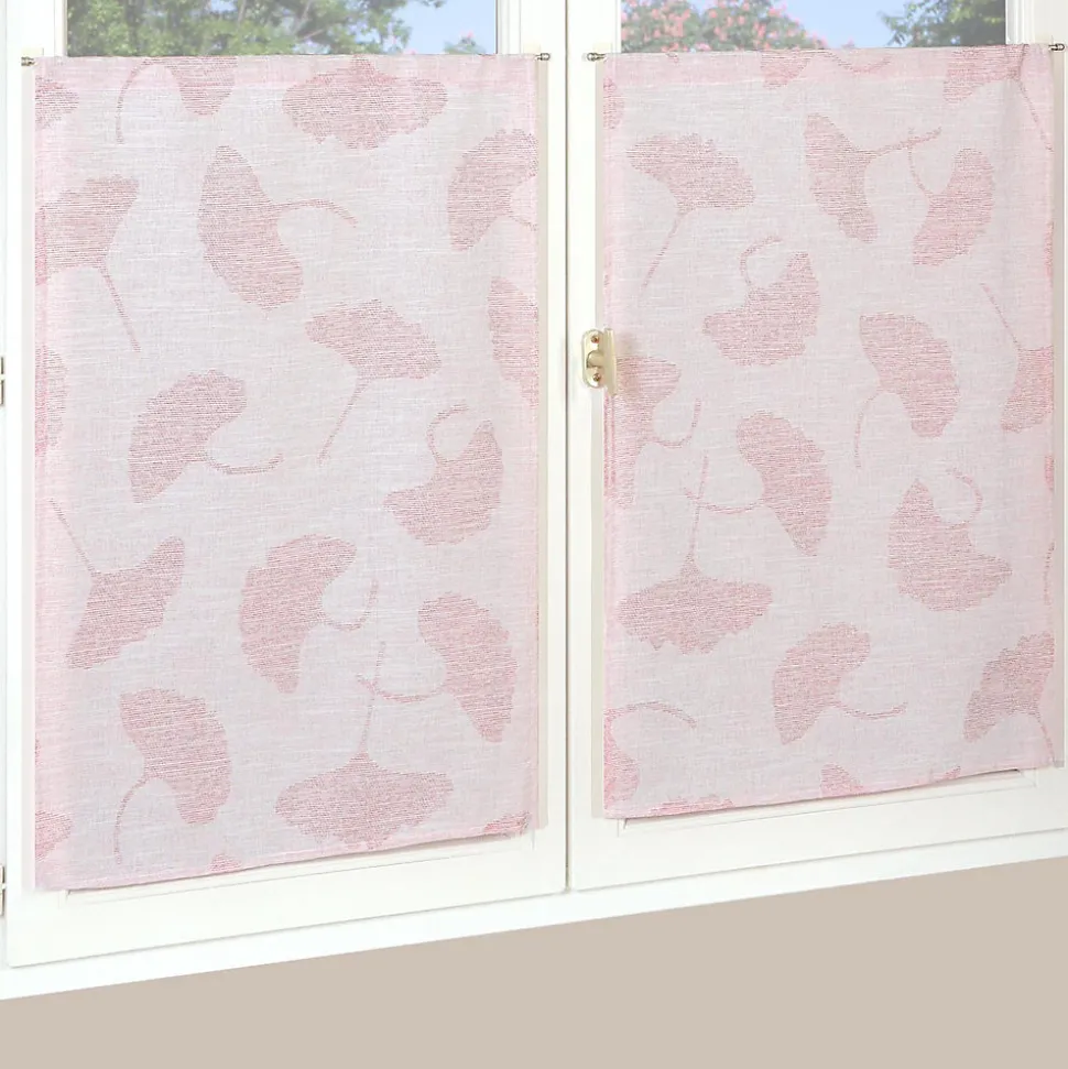 Paire de Voilages Jacquard Fleurs de Ginkgo 60x90cm Rouge