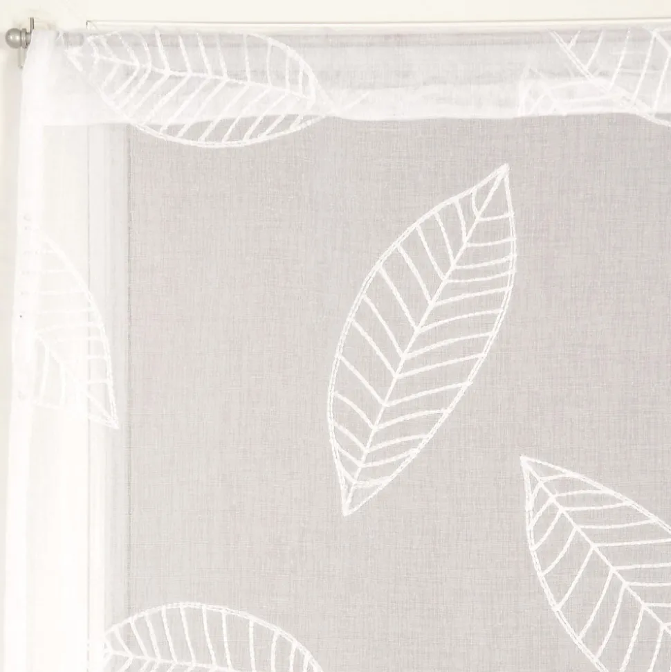 Paire de Voilages Élégants avec Motif Feuilles, 60x120 cm, Blanc, Finition Passe-Tringle