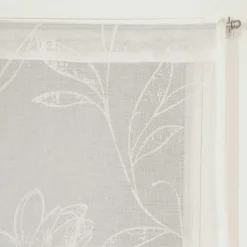 Paire de voilages élégants avec motif feuille arabesque - 60x90 cm, finition passe-tringle, Beige