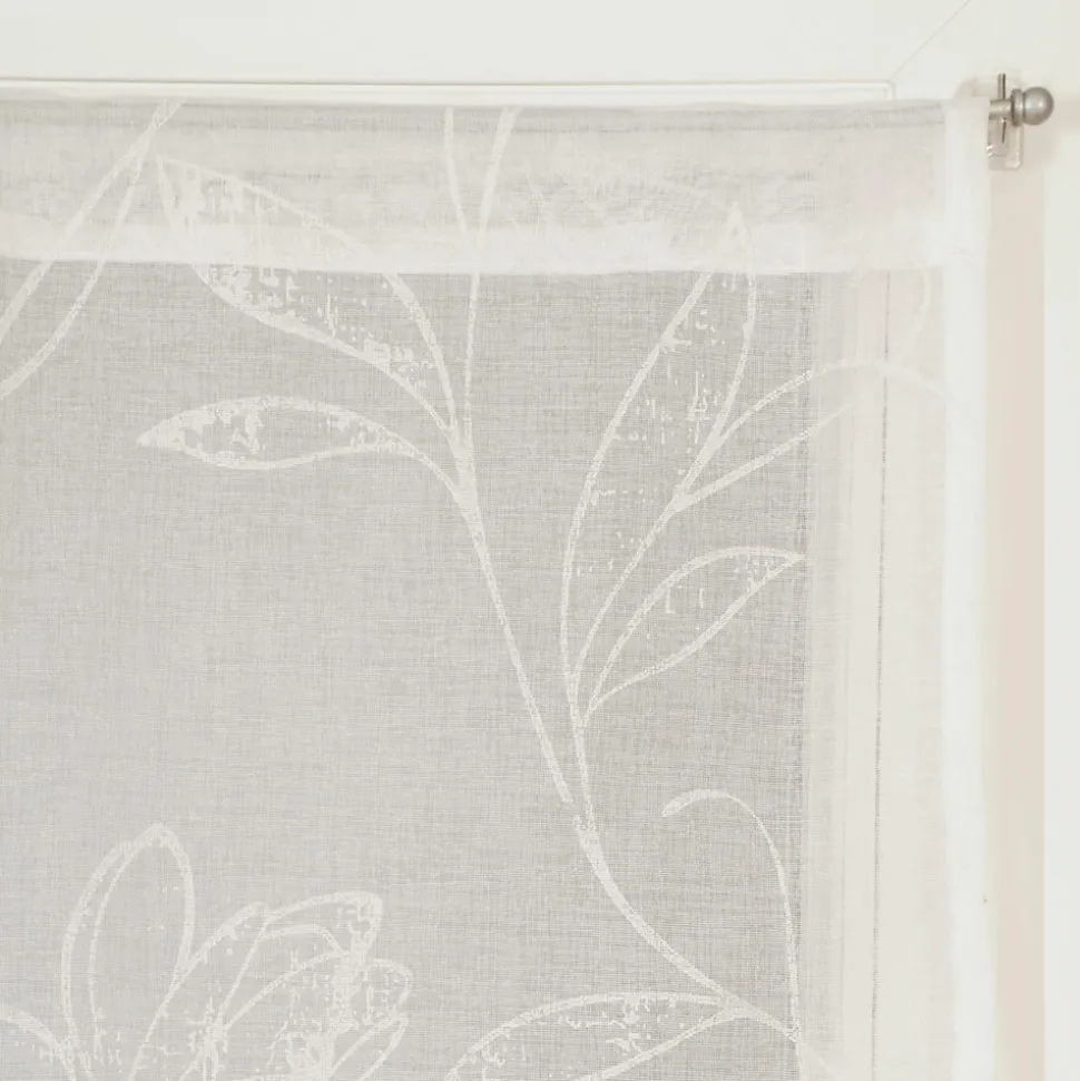 Paire de voilages élégants avec motif feuille arabesque - 60x90 cm, finition passe-tringle, Beige