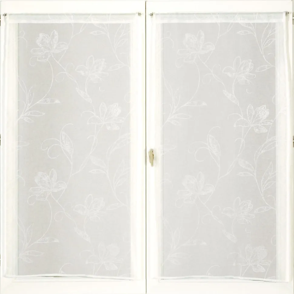 Paire de voilages élégants avec motif feuille arabesque - 60x90 cm, finition passe-tringle, Beige