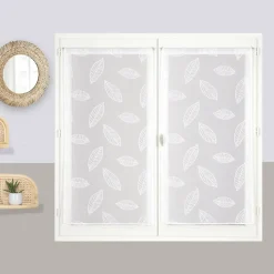 Paire de Voilages Élégants Motif Feuilles, 60x160 cm, Finition Passe-Tringle en Blanc