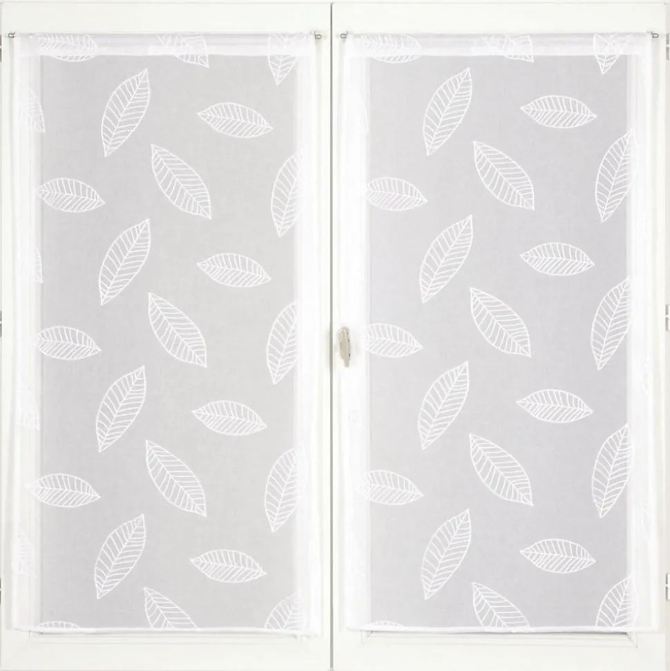 Paire de Voilages Élégants Motif Feuilles, 60x160 cm, Finition Passe-Tringle en Blanc