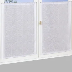 Paire de Voilages Losanges en Polyester - Finition Passe-Triangle 60x90cm Blanc