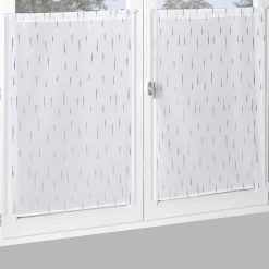 Paire de voilages métallisés blancs 60x90cm avec finition passe-tringle - Prêts à poser