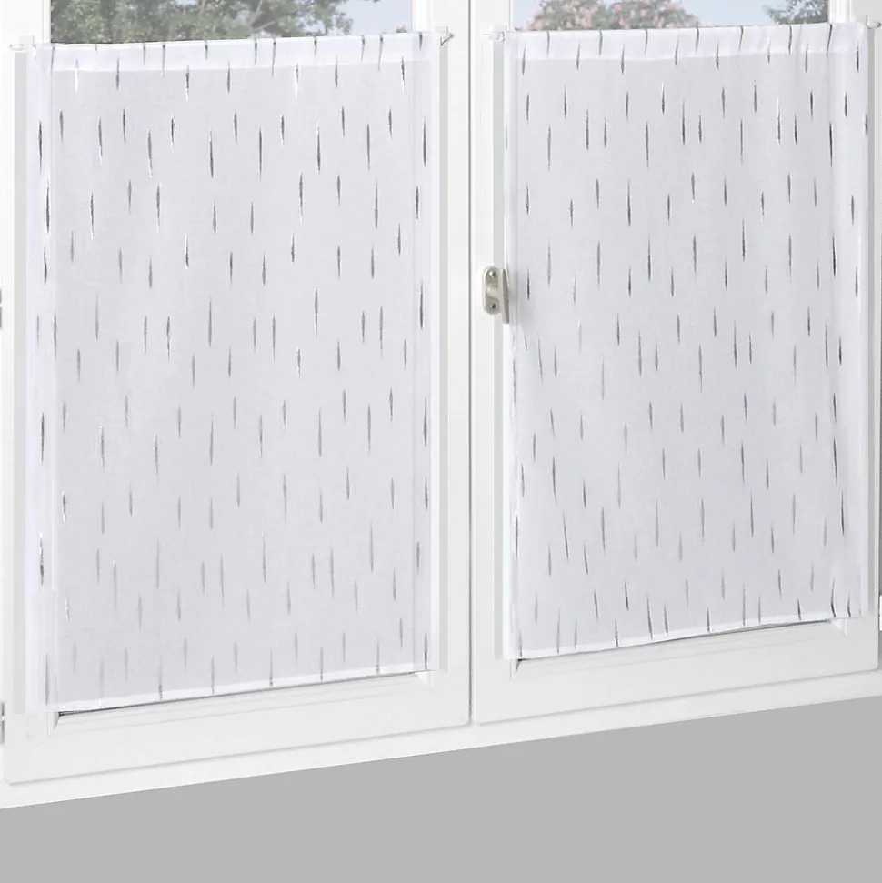 Paire de voilages métallisés blancs 60x90cm avec finition passe-tringle - Prêts à poser