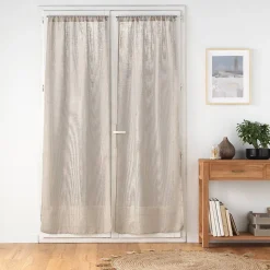 Paire de voilages passe-tringle 2 x 70 x 240 cm Effet lin tissé HALTONA Noisette