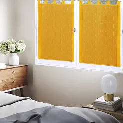 Paire de voilages étamine unie moutarde 60x160cm avec finition pattes