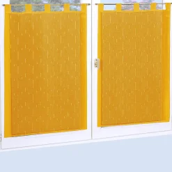Paire de voilages étamine unie moutarde 60x160cm avec finition pattes