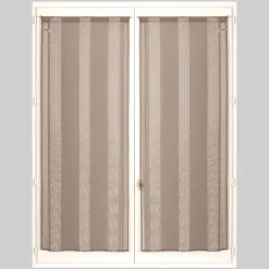 Paire de voilages taupe à fines rayures, 45x160cm, prêts à poser avec finition passe-tringle