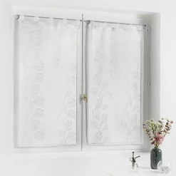Paire droite passants 2 x 60 x 120 cm voile sable brode edenia Blanc