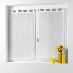 Paire droite passants 2 x 90 x 120 cm voile sable fils chenille linahe Blanc